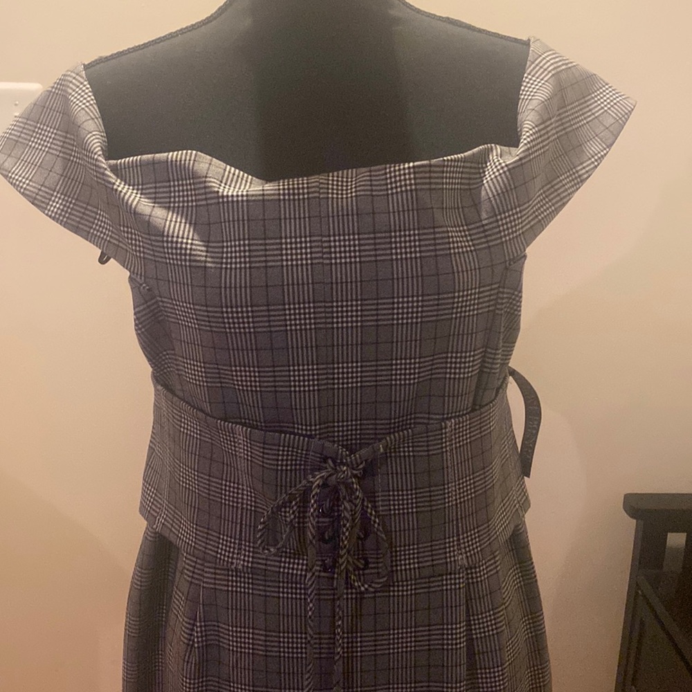 Off the shoulder black and white checker dress